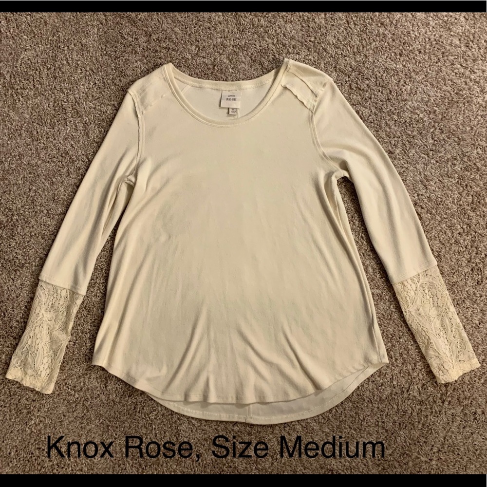 Cream Color Know Rose top with Crochet cuffs